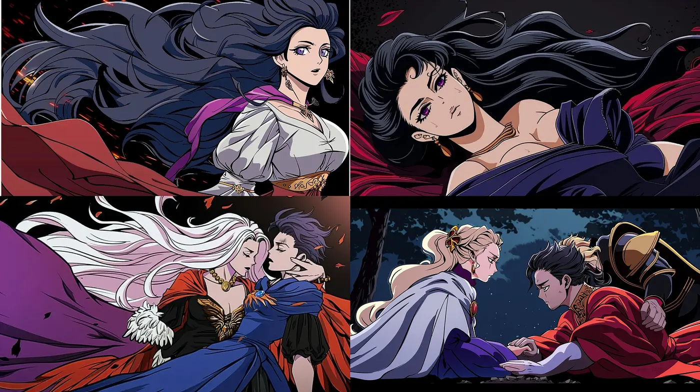 Dynamic Elegance in Stylized Anime Tableau - Midjourney sref style