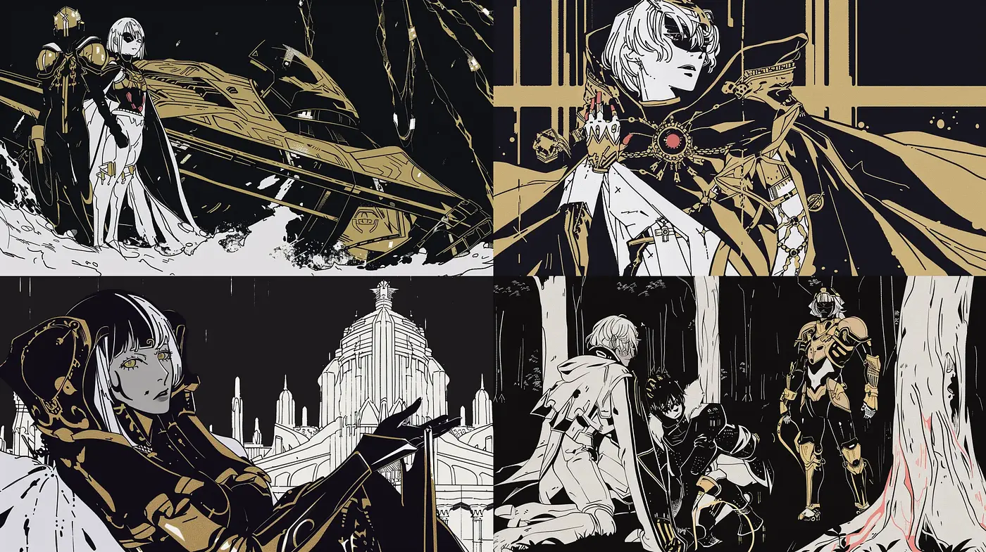 Monochromatic Elegance with Golden Highlights and Sketch-like Textures - Midjourney sref style