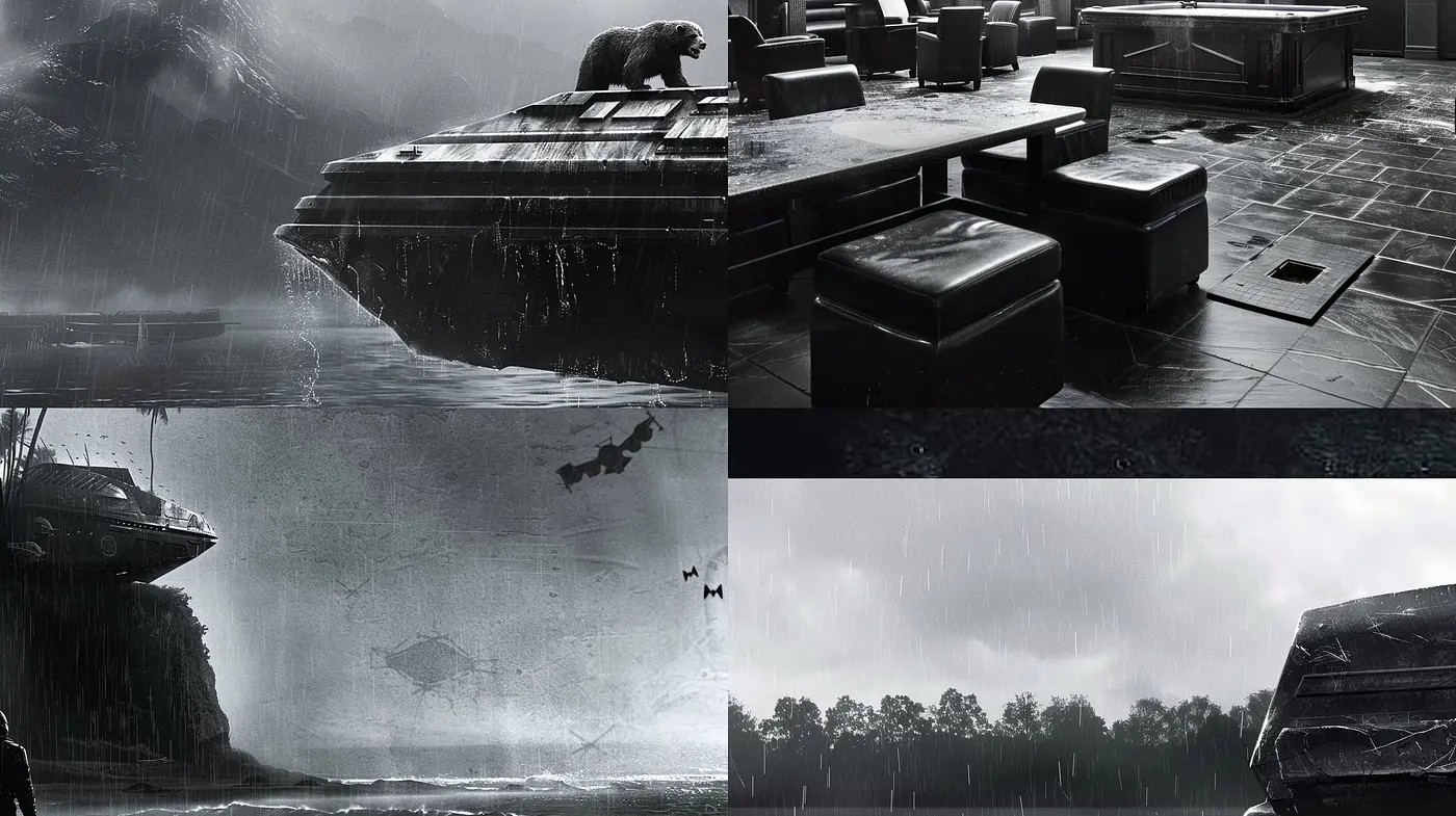 Monochromatic Fusion of Serenity and Turmoil: A Study in Contrasts and Textured Expressions - Midjourney sref style