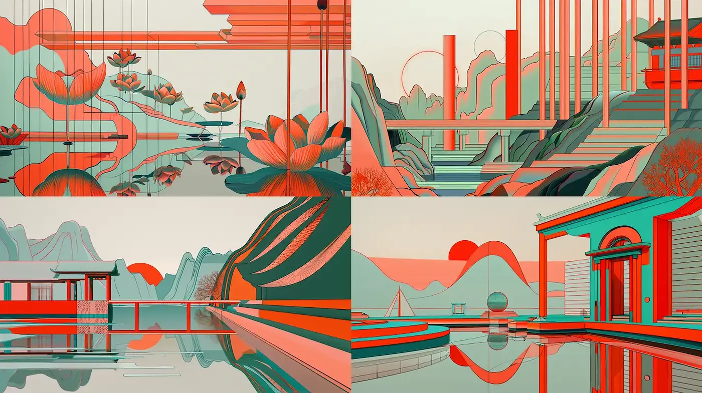 Harmonious Blend of Modern Minimalism and Traditional Asian Aesthetics - Midjourney sref style