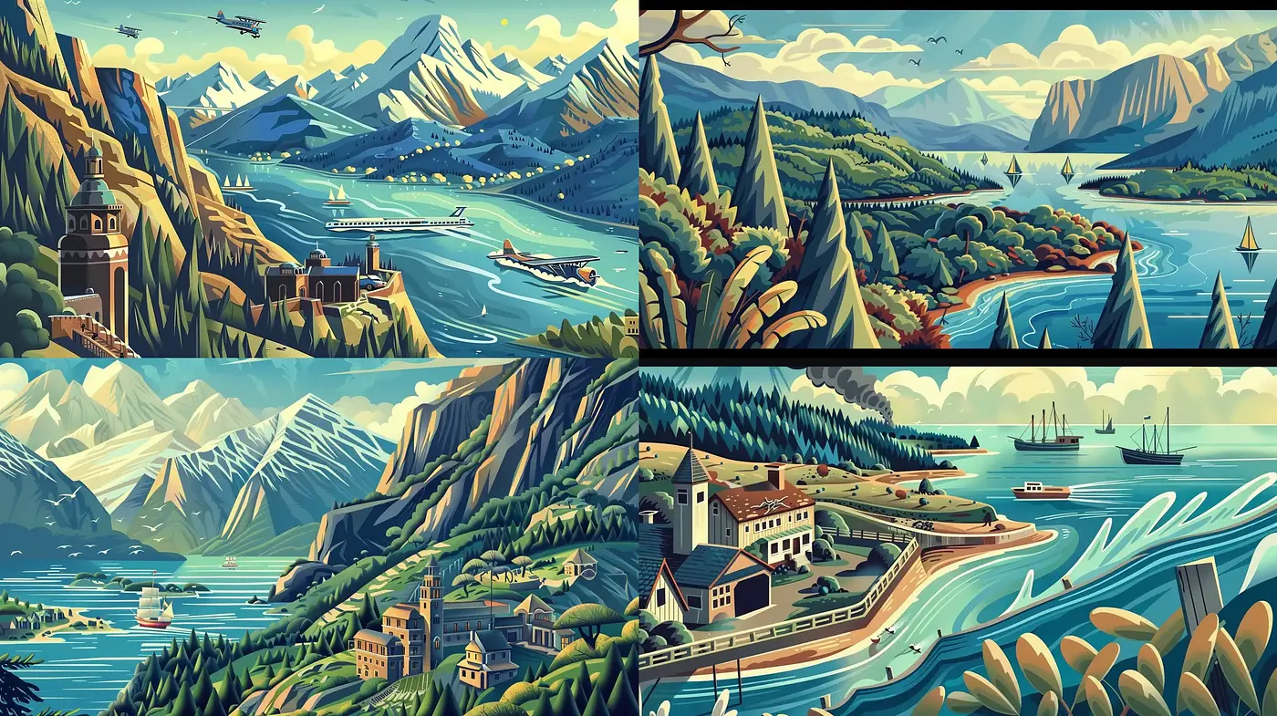 Serene and Stylized Natural Landscapes with a Storybook Charm - Midjourney sref style