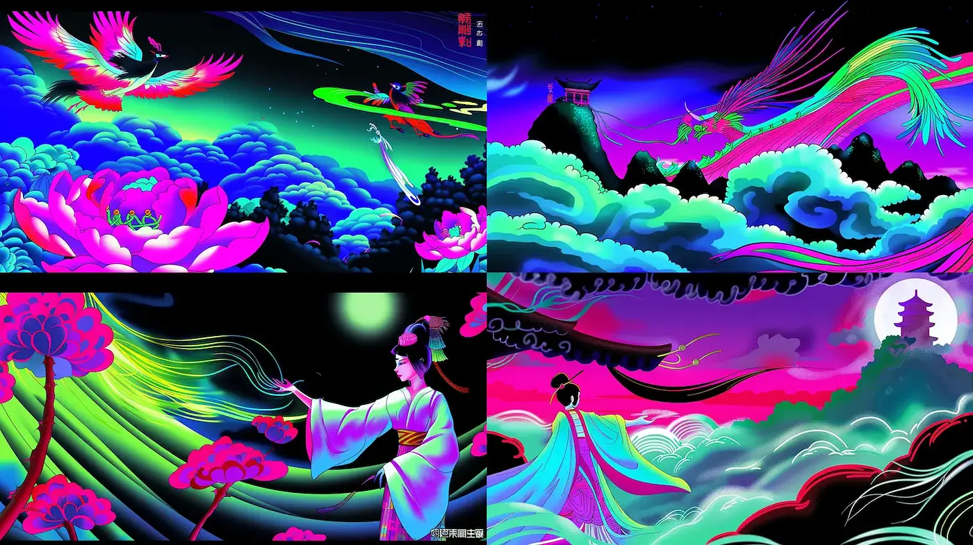 Vibrant, ethereal landscape with mystical elements - Midjourney sref style