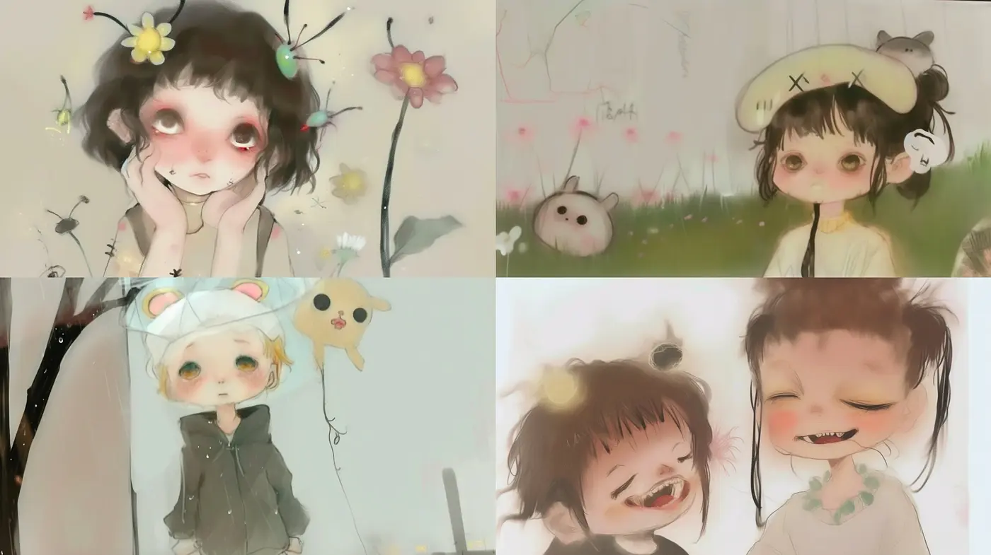 Whimsical Watercolor Anime-Inspired Portraits with a Soft Pastel Palette and Dreamy Glow - Midjourney sref style