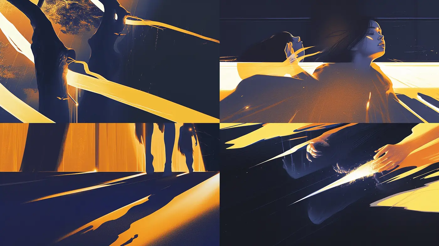 Luminous Nocturne: Harmony of Shadows and Light in Abstract Expressionism - Midjourney sref style