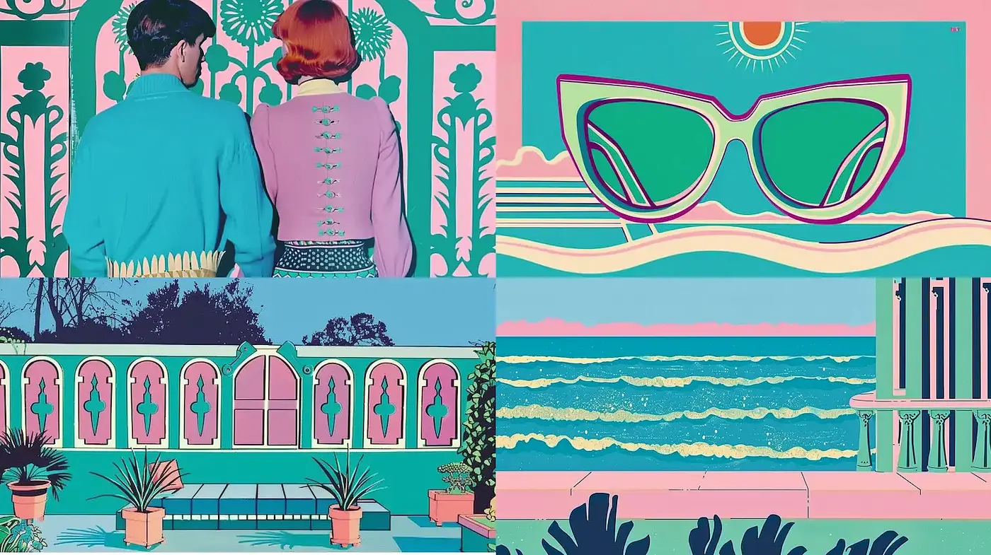 Vibrant, Retro Aesthetic Inspired by Mid-century Modern Design - Midjourney sref style