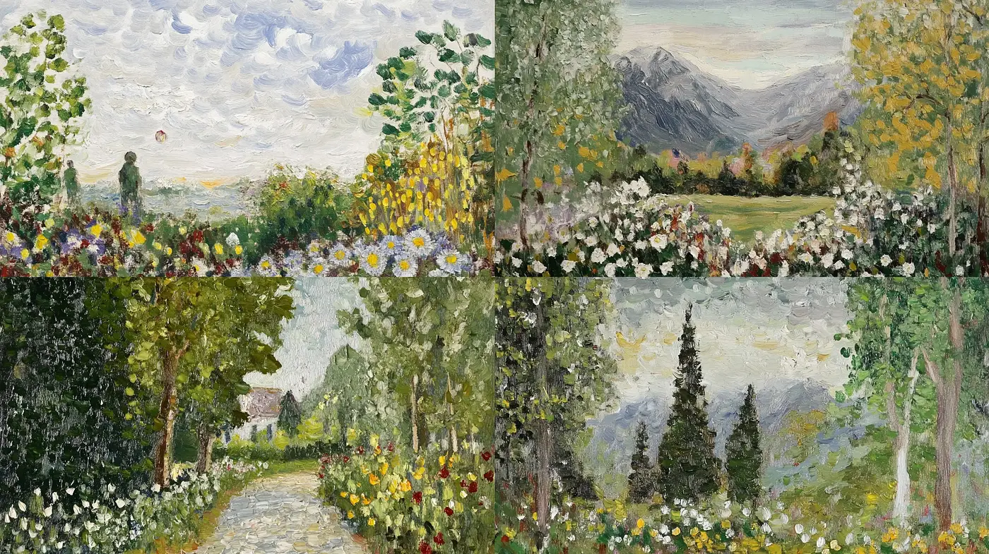 Impressionist Reverie: A Celebration of Vivid Brushstrokes and Pastoral Panoramas - Midjourney sref style