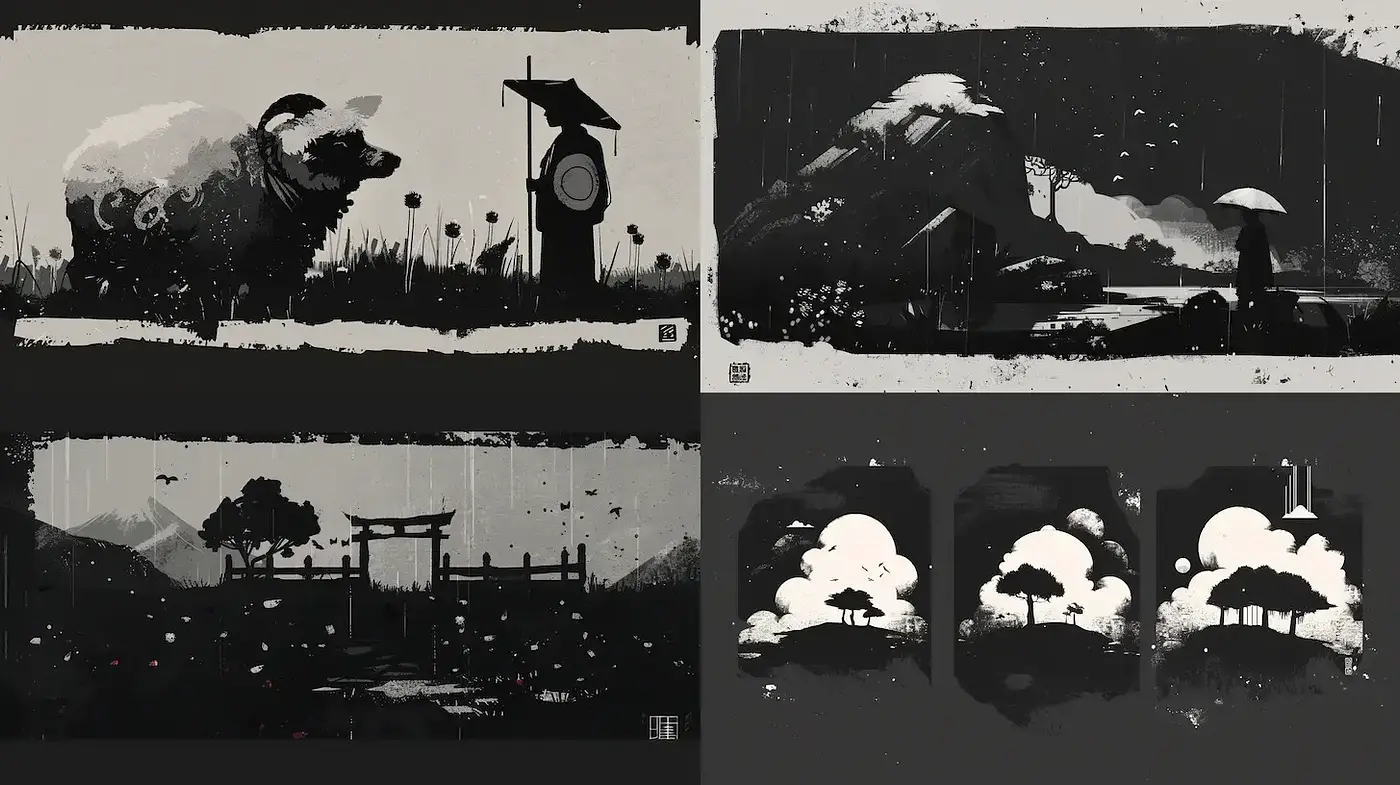 Monochrome Elegance: A Study in Contrasts and Textural Narratives - Midjourney sref style