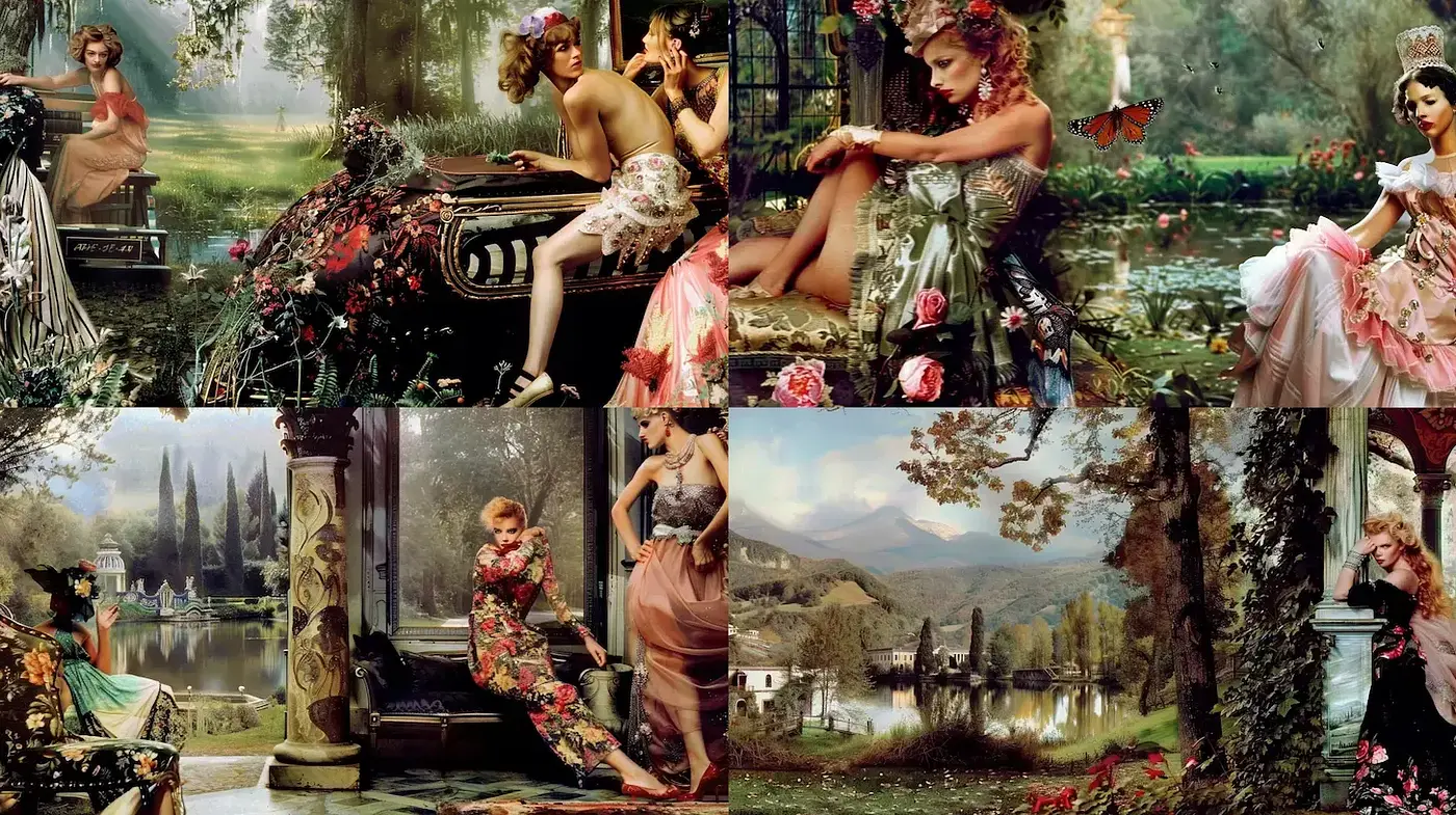 Romanticized Pastoral Elegance in a Harmony of Earth Tones - Midjourney sref style