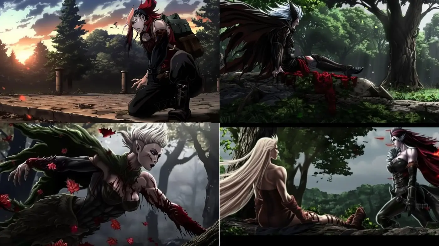 Dramatic Fantasy Tableau with Lush Forest Backdrops - Midjourney sref style