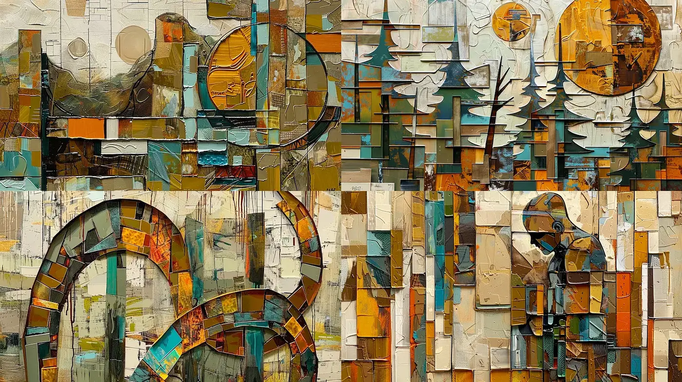 Abstract Multicolor Textured Composition with Geometric Elements - Midjourney sref style