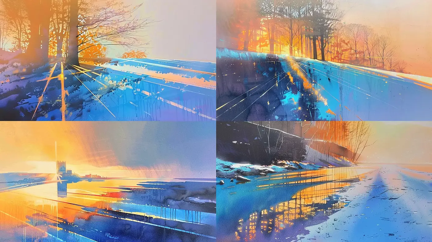 Auroral Twilight Fusion: Landscape Artistry Bathed in Spectrum Hues - Midjourney sref style