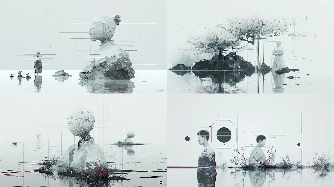 Monochromatic Ethereal Dreamscape Series - Midjourney sref style