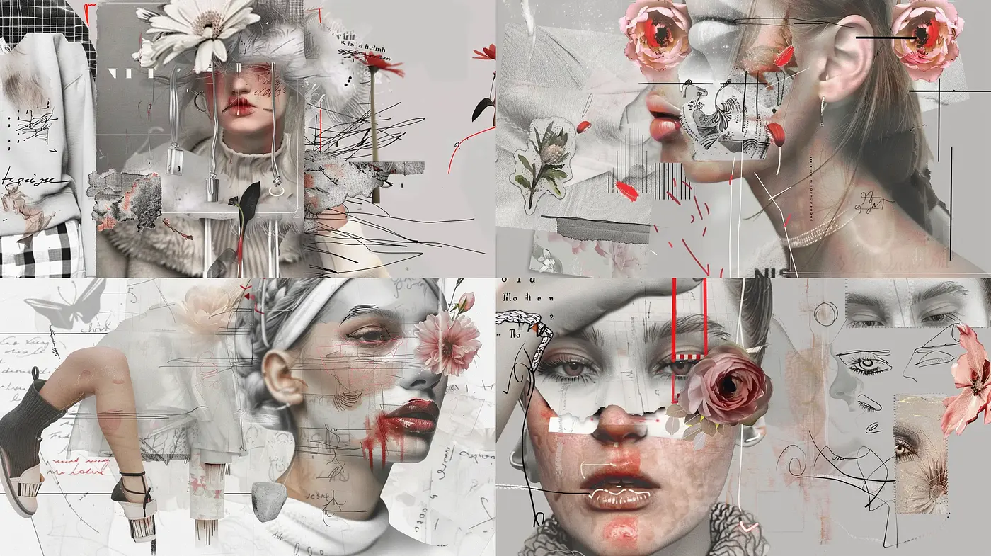 Ethereal Collage of Elegance and Disarray - Midjourney sref style