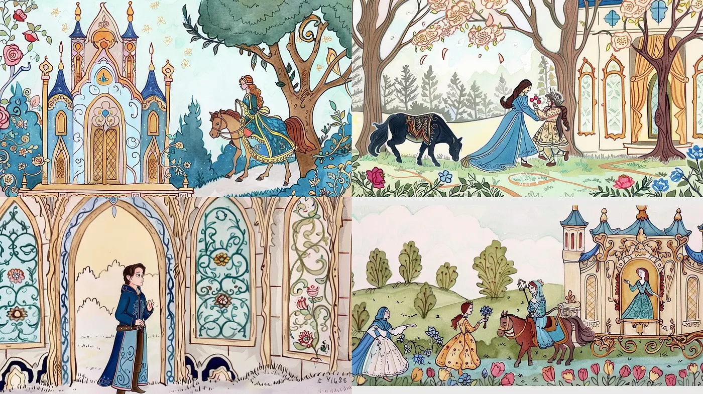 Enchanted Tale Illustrations: A Stylized Journey Through Fairy Tale Dreamscapes - Midjourney sref style