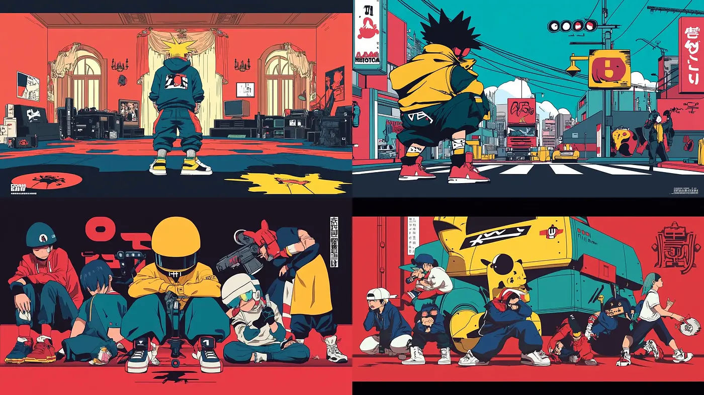 Dynamic Urban Pop Art with Anime-Inspired Characters - Midjourney sref style