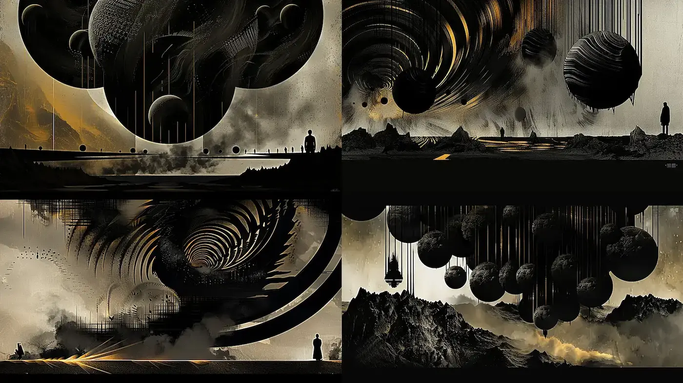 Dramatic and Ethereal Landscape with Cosmic Elements - Midjourney sref style