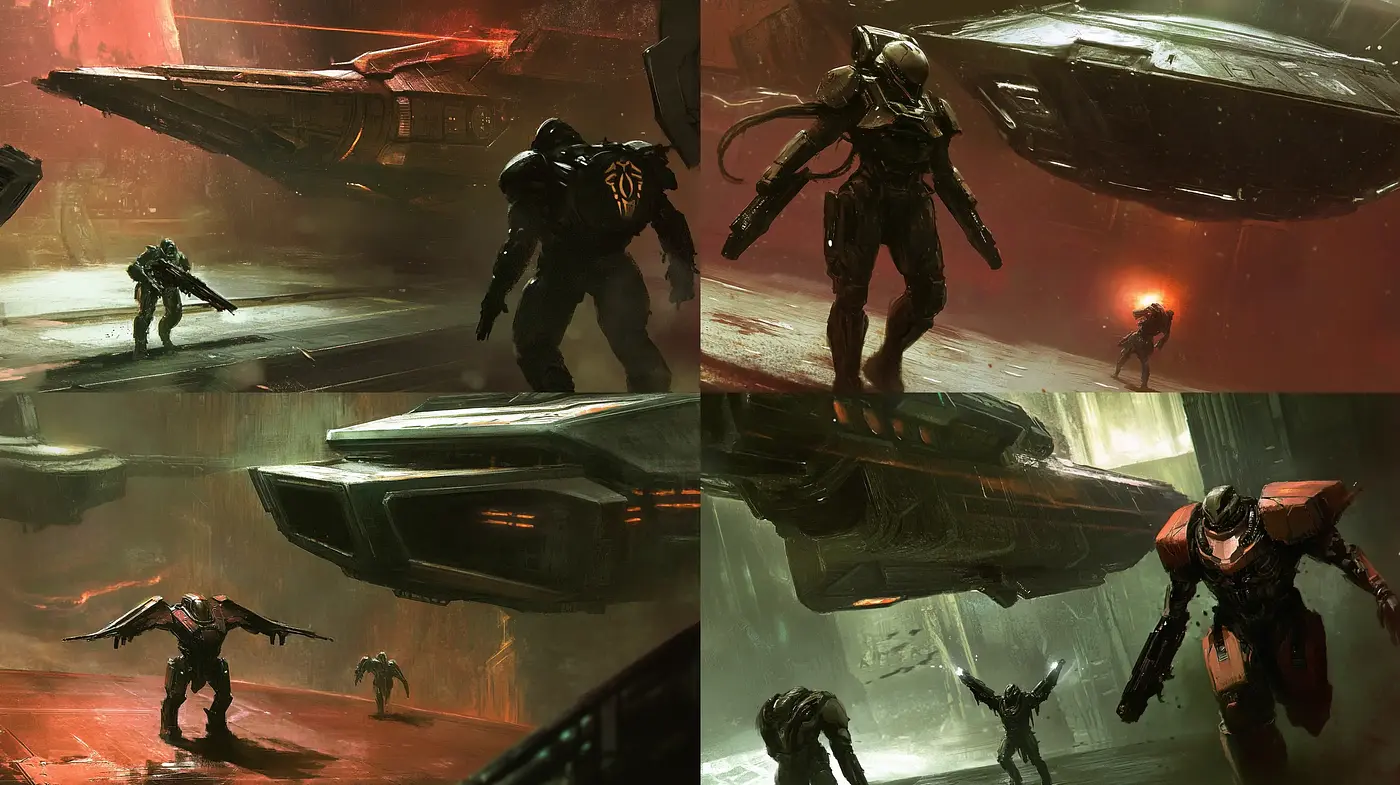 Post-Apocalyptic Sci-Fi Tableau with Consistent Futuristic Militaristic Ambience - Midjourney sref style