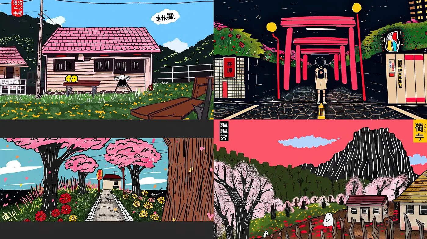 Stylized Contemporary Illustration with a Japanese Flair - Midjourney sref style
