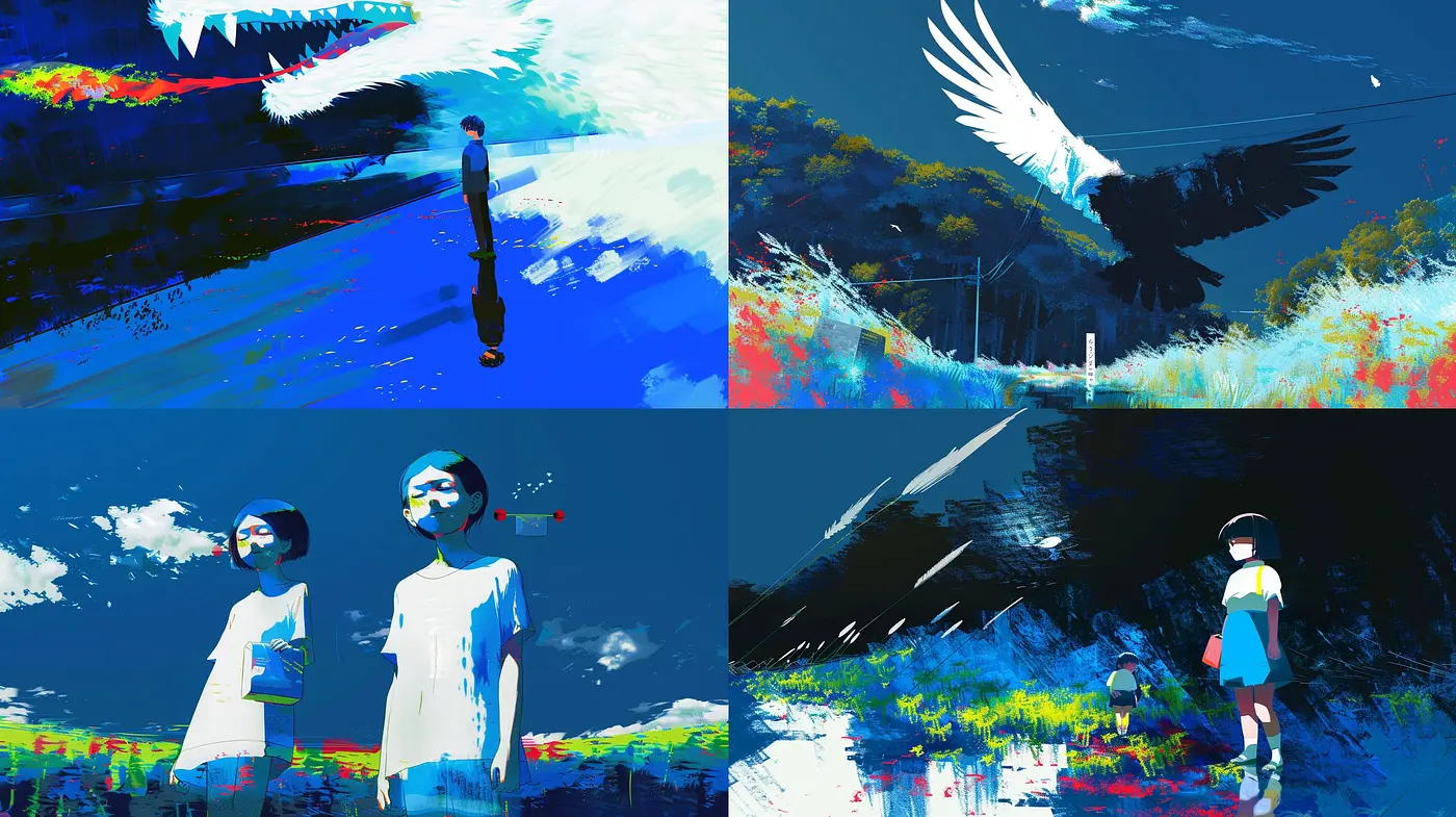 Expressive Digital Brushwork in Vivid Hues: A Fusion of Anime Ethos and Impressionist Textures - Midjourney sref style