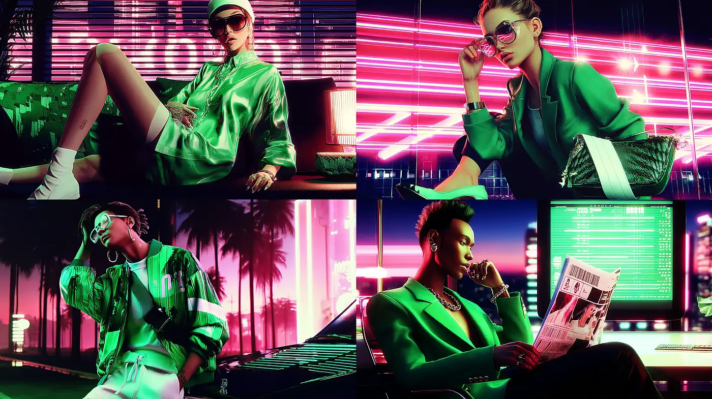 Vibrant retro-futuristic aesthetic infused with neon and cinematic vibes - Midjourney sref style