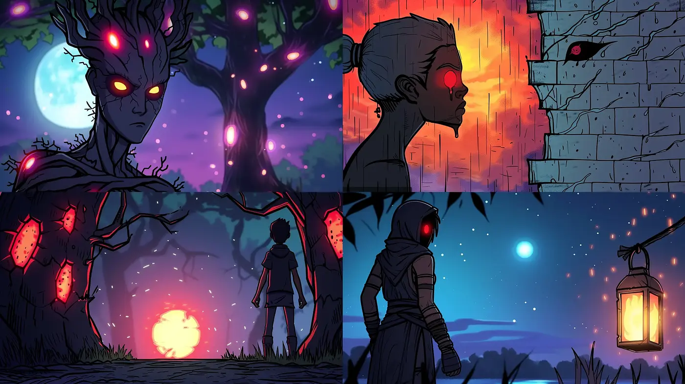 Nocturnal Elegance in Stylized Comic Narratives - Midjourney sref style