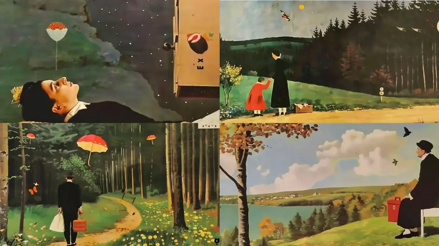 Surreal and Whimsical Imagery with a Retro Aesthetic - Midjourney sref style