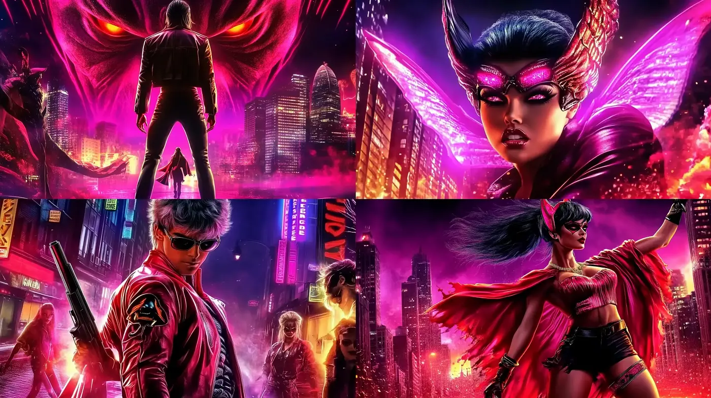 Neon-Noir Superhero Renaissance - Midjourney sref style