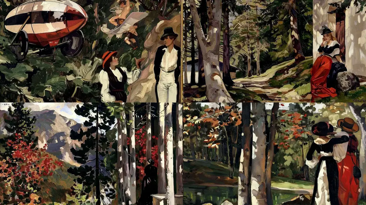 Romantic Vintage Illustrations with Nature Elements - Midjourney sref style