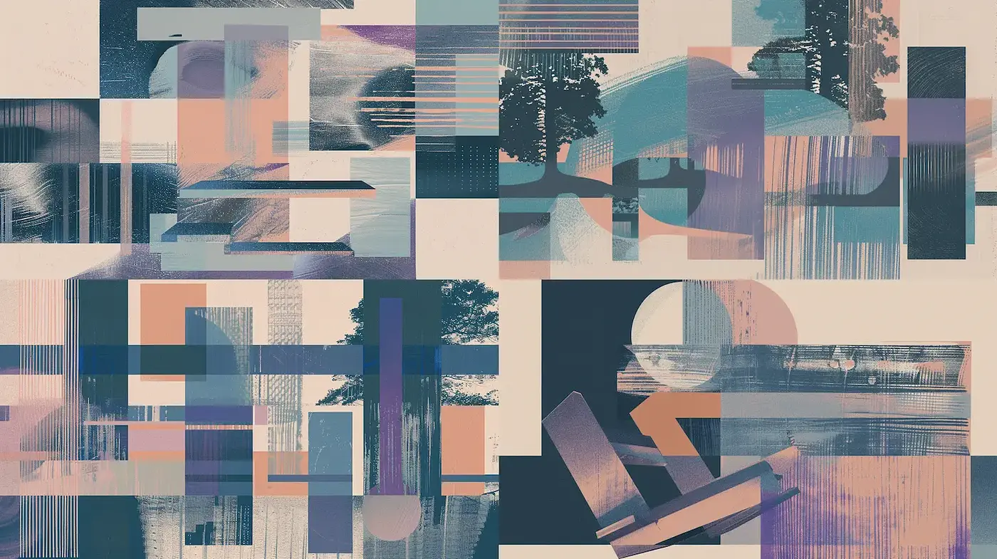 Abstract Geometric Composition with Textured Layers and Soft Color Blends - Midjourney sref style