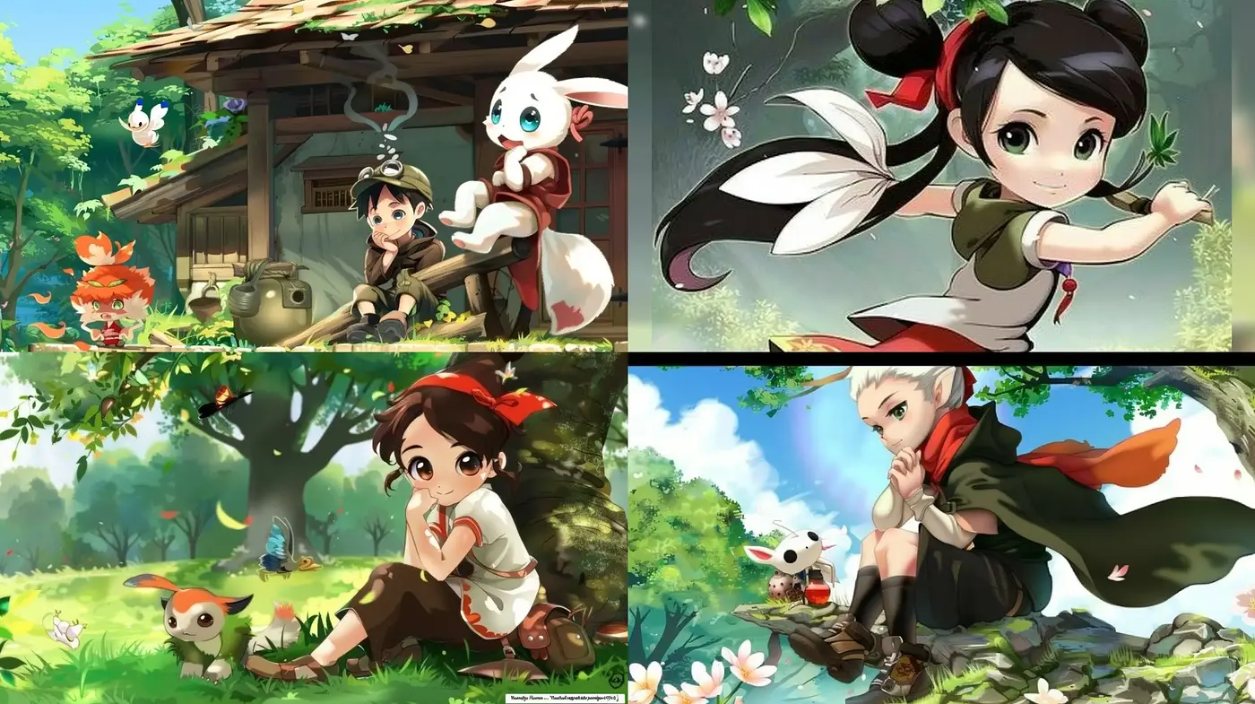 Pastoral Anime-Inspired Digital Art with Distinct Character Design - Midjourney sref style