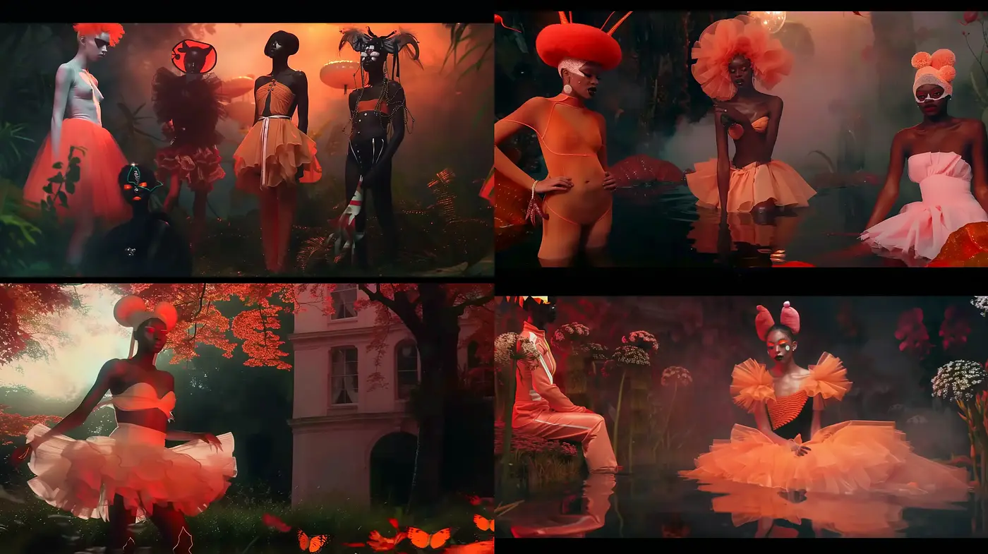 Ethereal Crimson Ballet in a Surreal Forest - Midjourney sref style