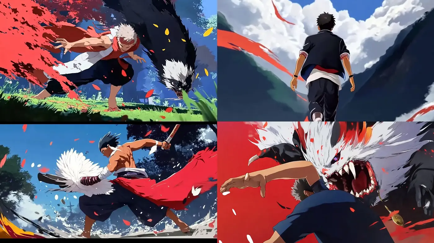 Dynamic Anime-Inspired Action Scenes with Vivid Coloration - Midjourney sref style