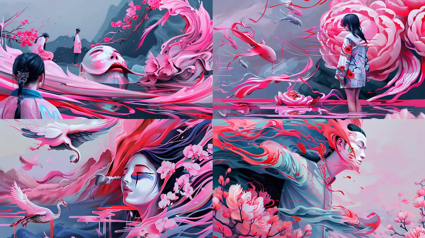 Ethereal Dreamscapes with Surreal Magenta Flourishes - Midjourney sref style