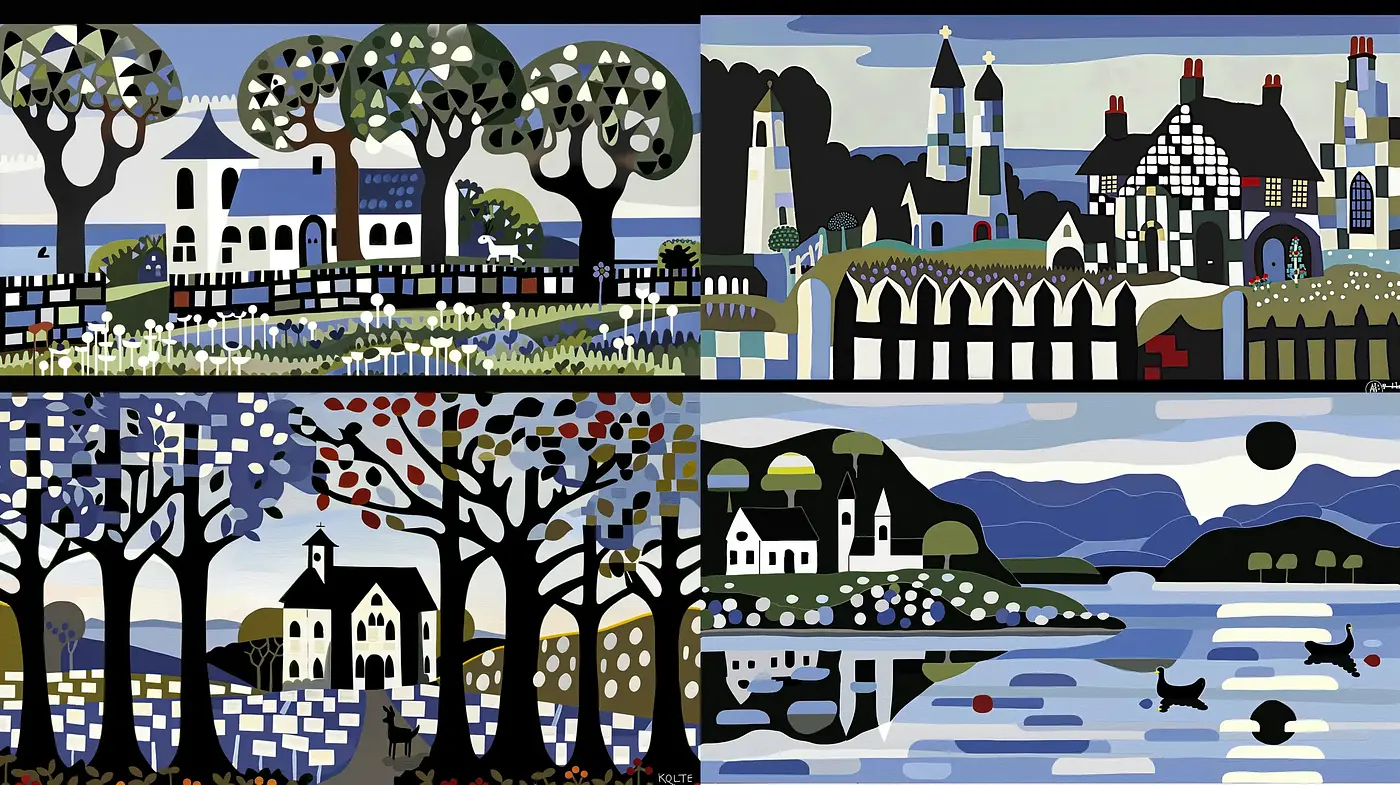 Stylized Mosaic Landscape Harmony - Midjourney sref style