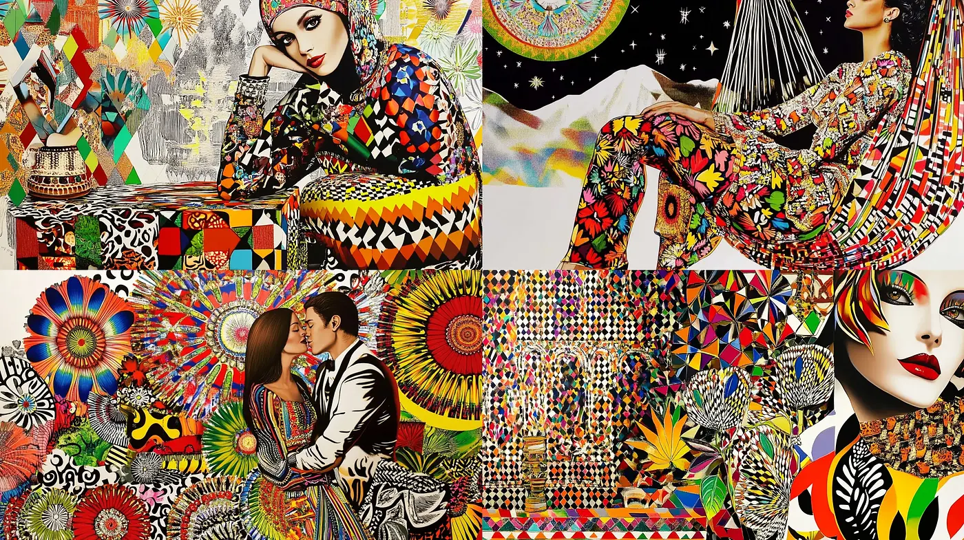 Kaleidoscopic Mosaic of Superimposed Patterns - Midjourney sref style