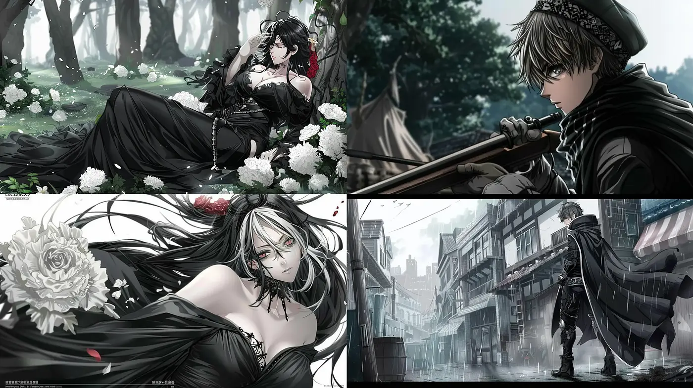 Ethereal Monochromatic Elegance with a Dash of Anime Essence - Midjourney sref style