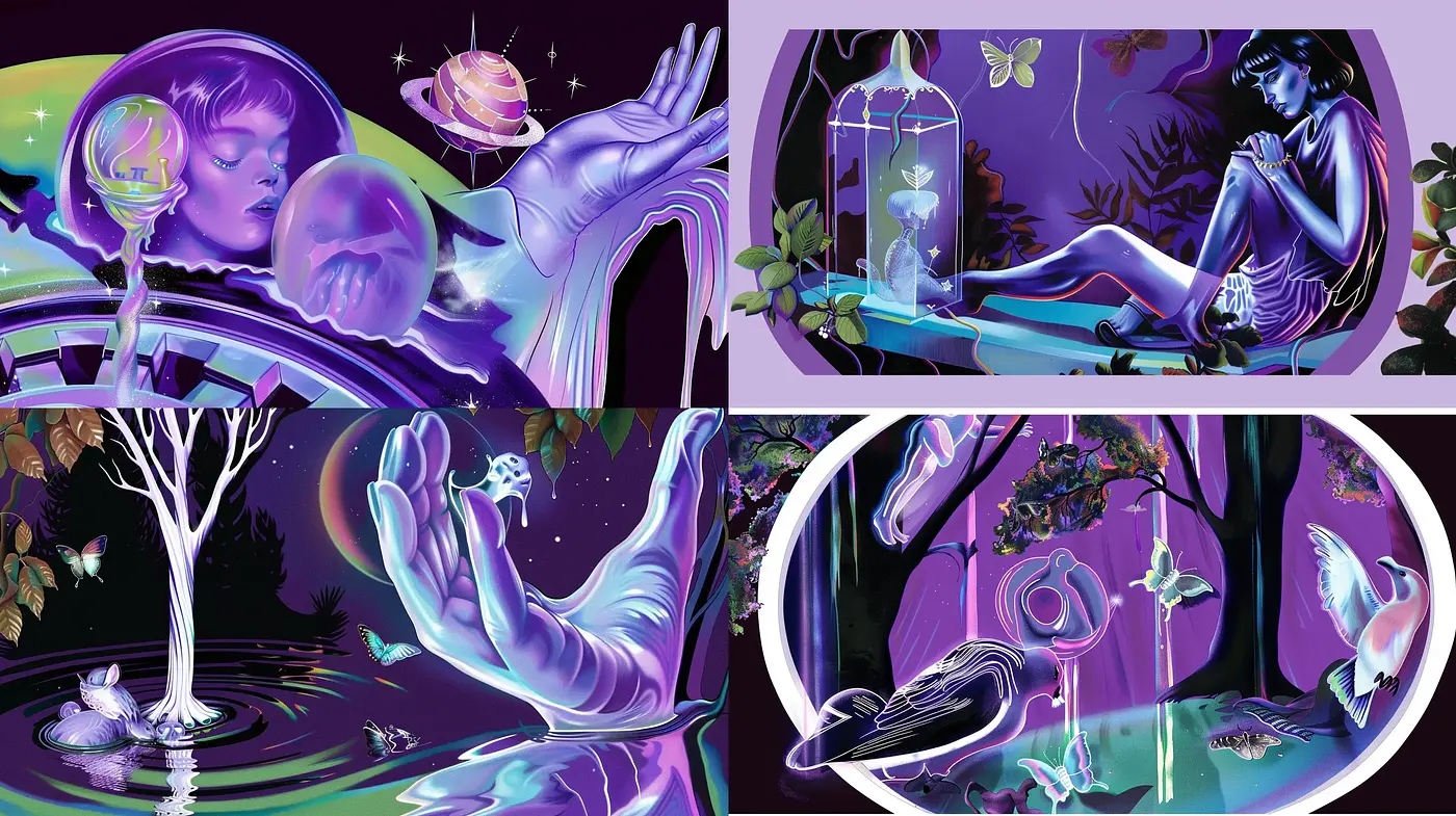 Ethereal Dreamscape with Surreal Bioluminescence - Midjourney sref style