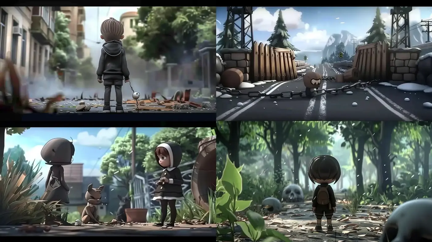 Consistent Post-Apocalyptic Vistas with a Somber Animated Essence - Midjourney sref style