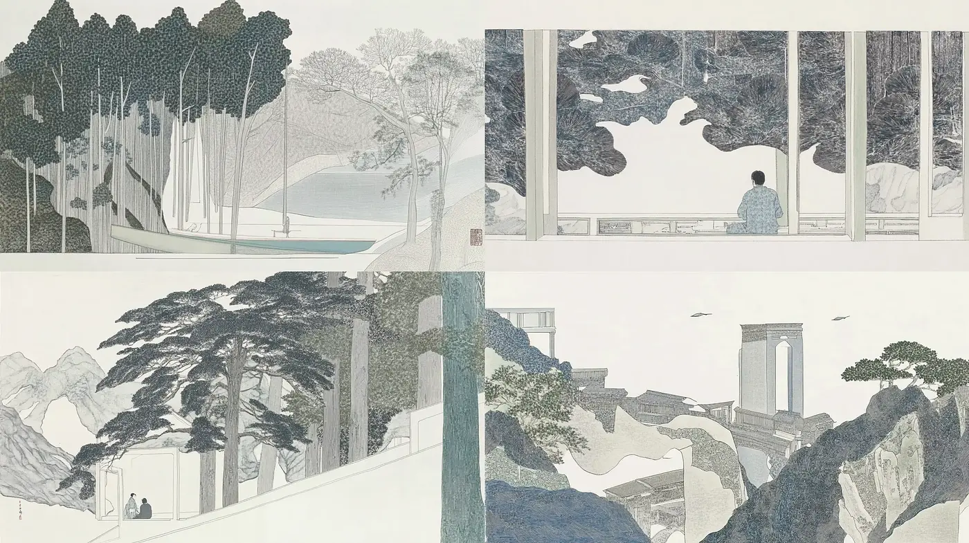 Tranquil Elegance in Monochrome: A Homage to Traditional East Asian Ink Wash Painting - Midjourney sref style