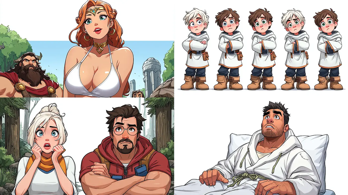Colorful Cartoony Illustrations with Playful Character Designs and Expressive Features - Midjourney sref style