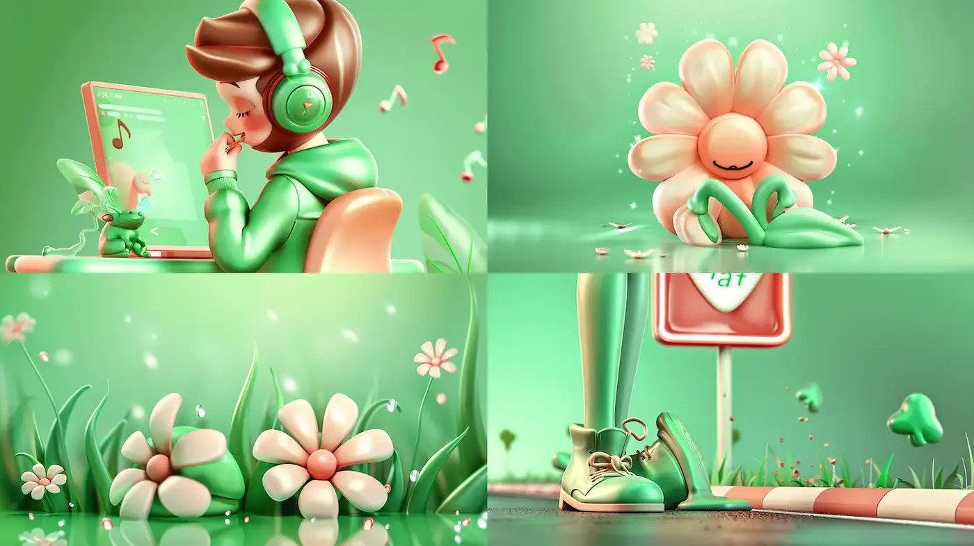 Whimsical and Playful Digital Art with a Soft, Harmonious Aesthetic - Midjourney sref style