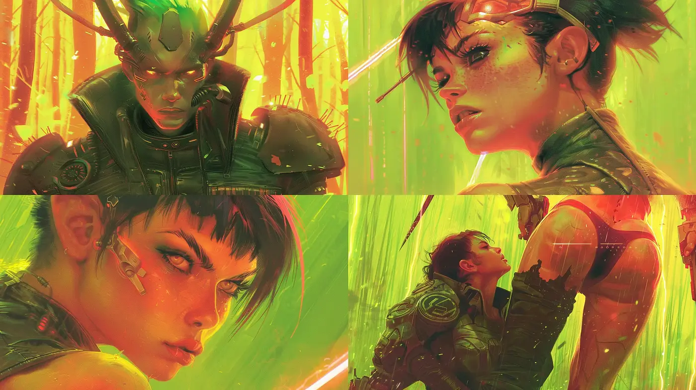 Cyberpunk Elysium: Neon Glow and Digital Dreams - Midjourney sref style