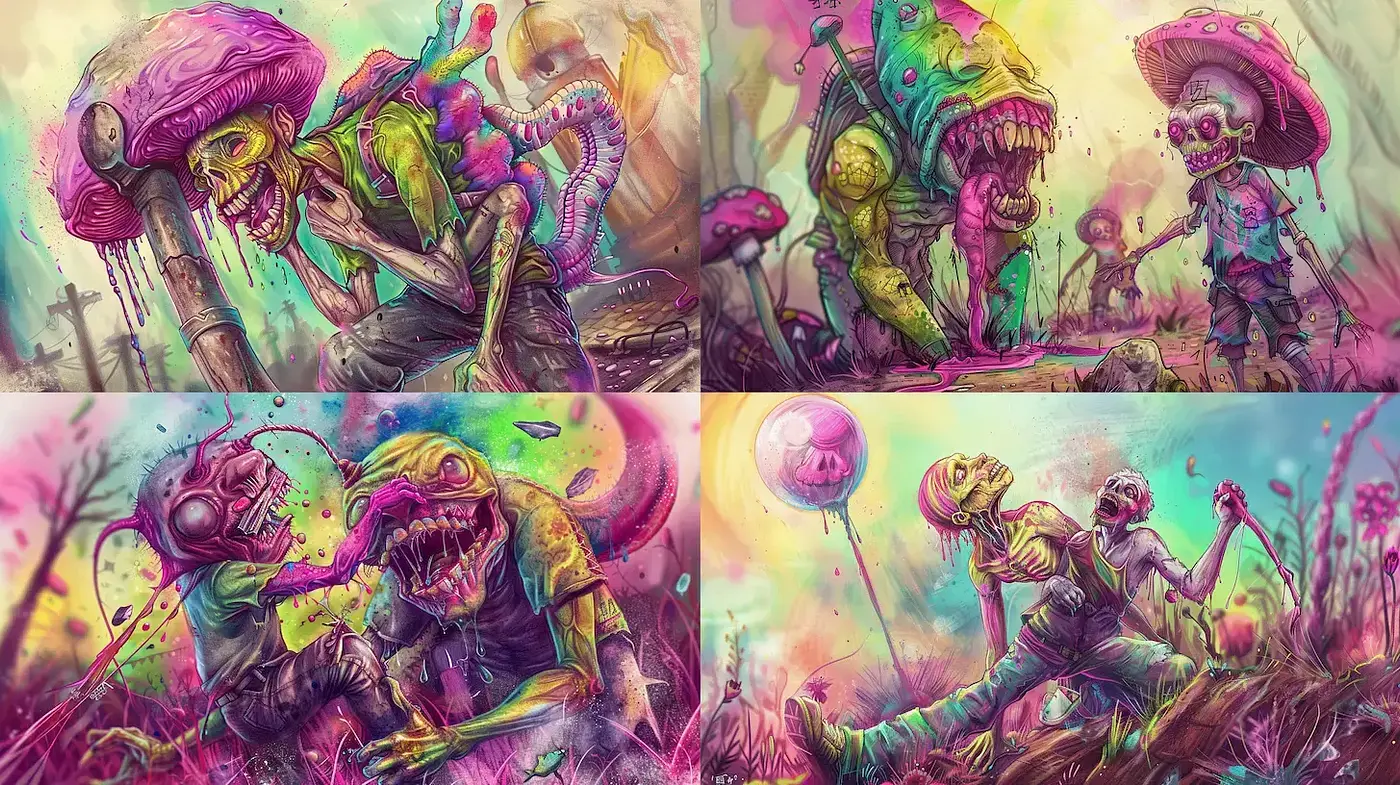Whimsical Surrealism with a Vibrant Twist - Midjourney sref style