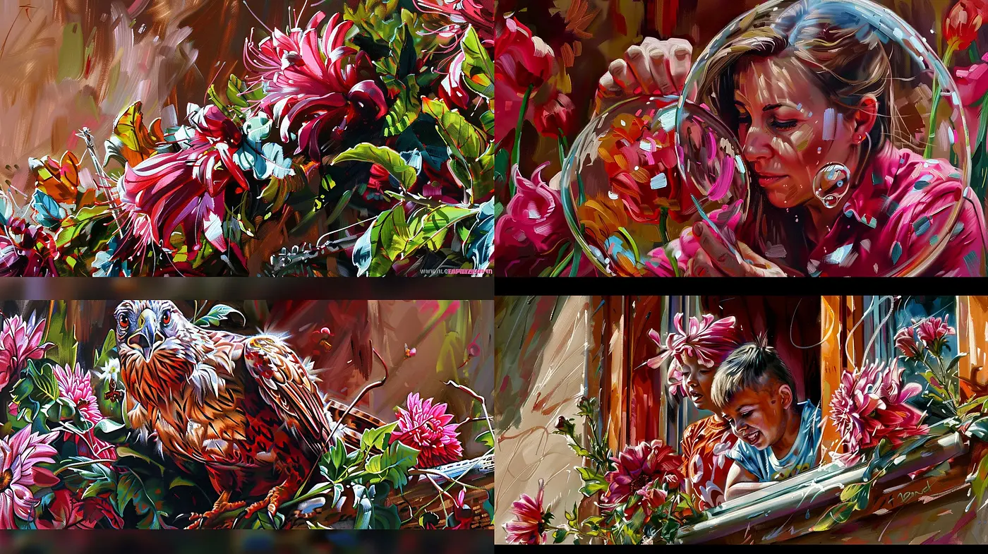 Lush Floral Brushwork: A Tapestry of Vivid Colors and Expressive Strokes - Midjourney sref style