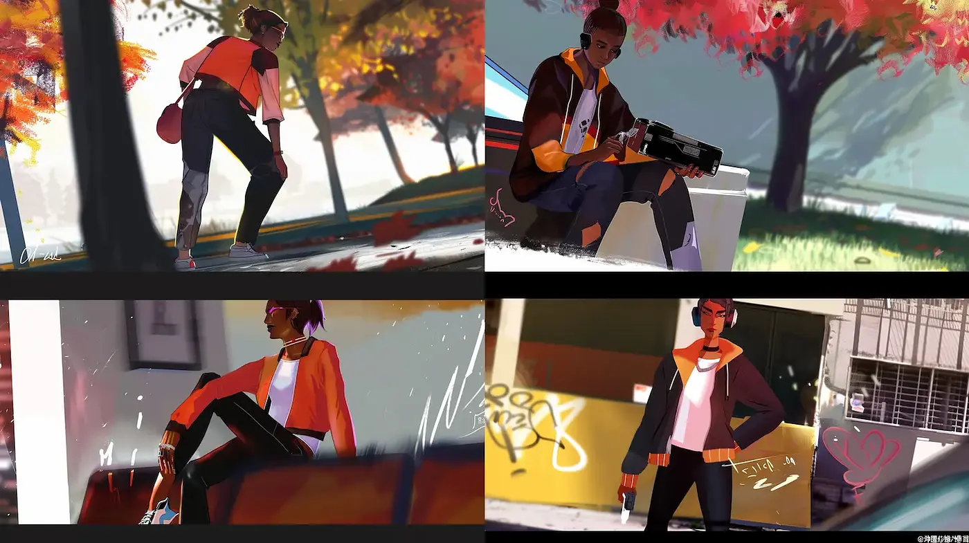Vibrant and Dynamic Urban Character Illustrations with a Whimsical Touch - Midjourney sref style