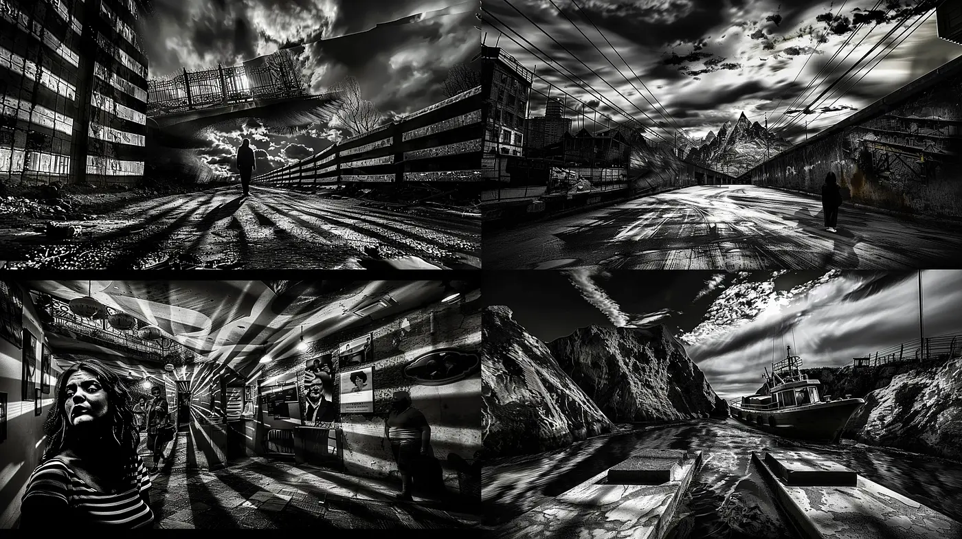 Monochromatic Echoes of Surrealism and Expressionism Fusion - Midjourney sref style
