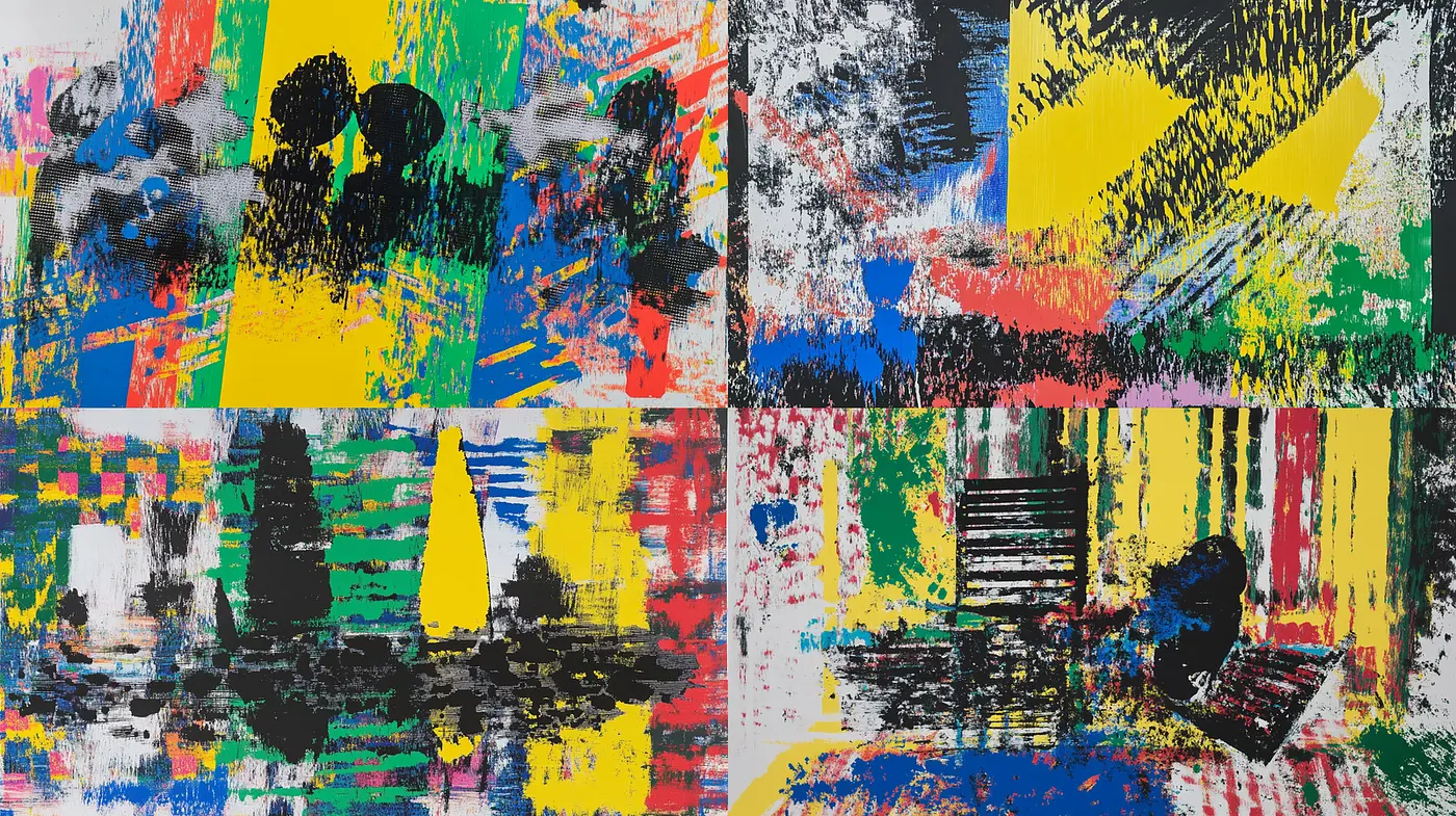 Vibrant Abstract Composition with Dynamic Textures and Layers - Midjourney sref style