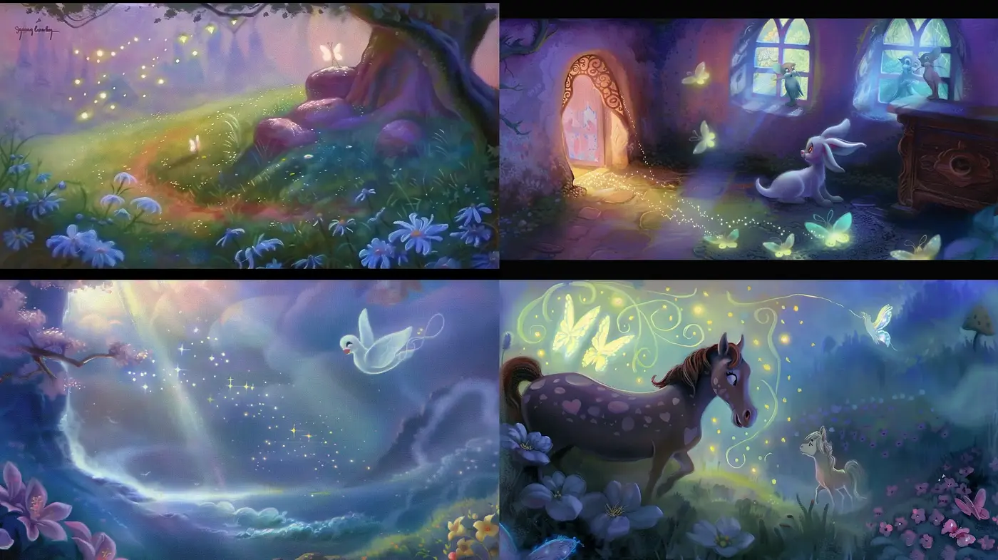 Enchanted Twilight: A Whimsical Fusion of Fairy-Tale Charm and Luminous Dreamscape Artistry - Midjourney sref style