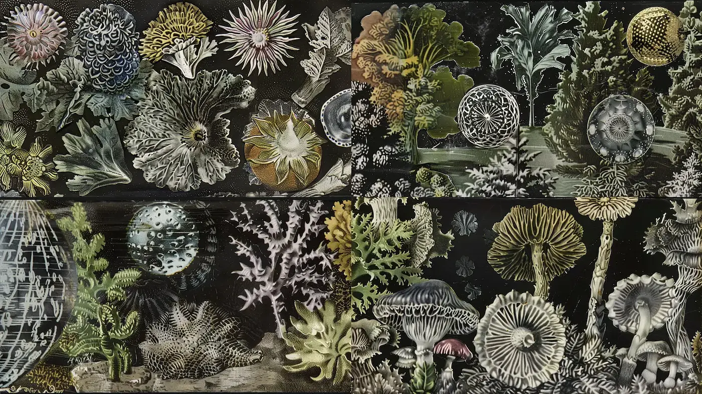 Bioluminescent Underwater Flora and Fauna with a Mysterious Depth - Midjourney sref style