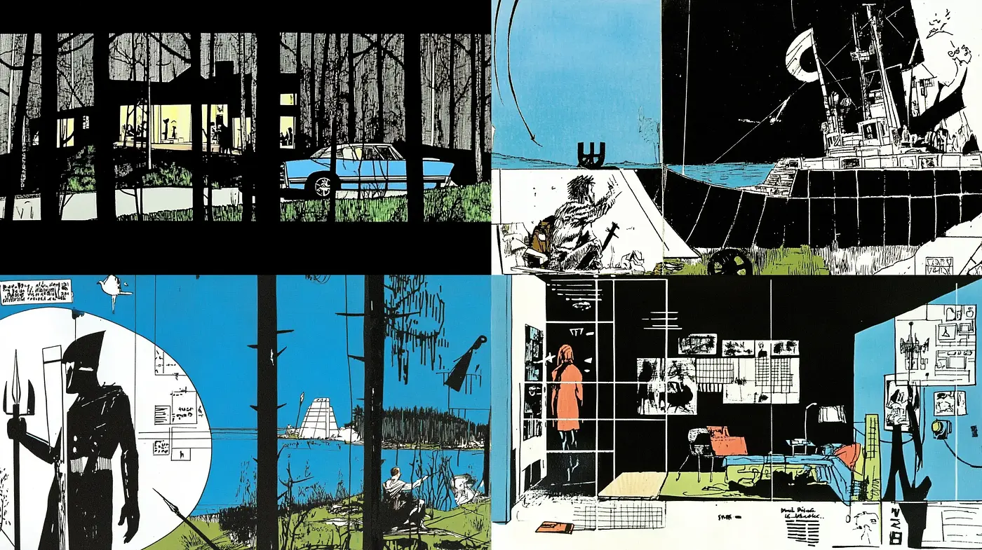 Graphic Novel Panache with a Retro Sci-Fi Gloss - Midjourney sref style
